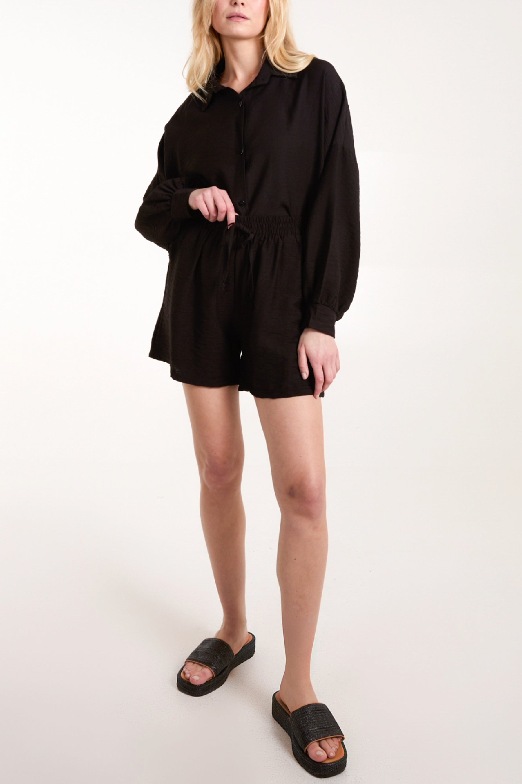 Linen-Like Shirt & Shorts Co-Ord Set