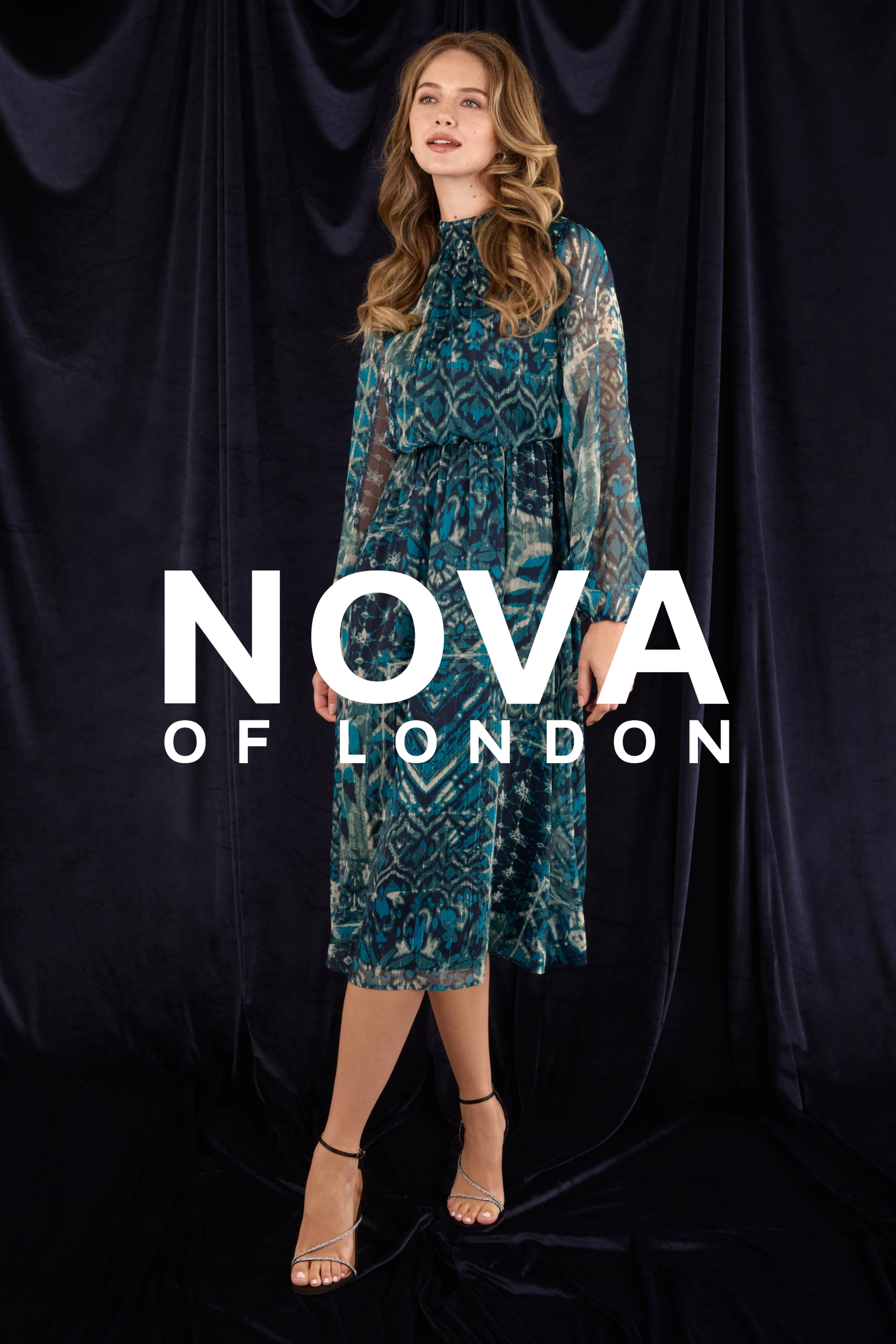 Abstract Leaf Print Puffball High Neck Dress