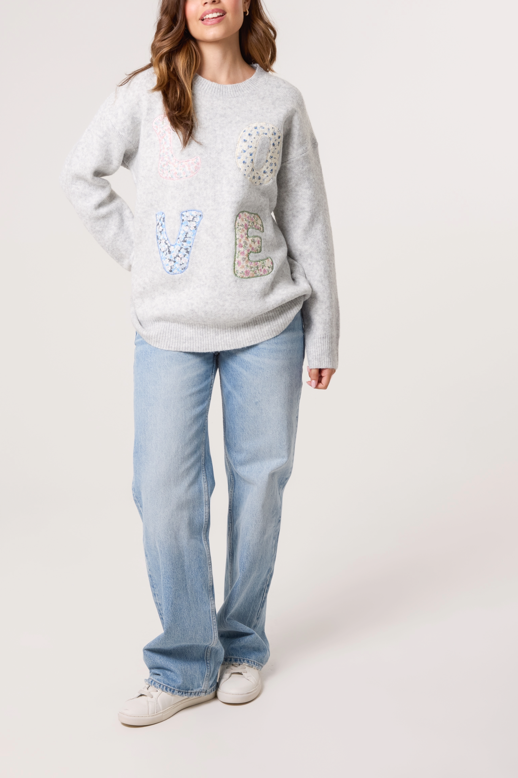 Embroidered Flower 'LOVE' Knit Jumper