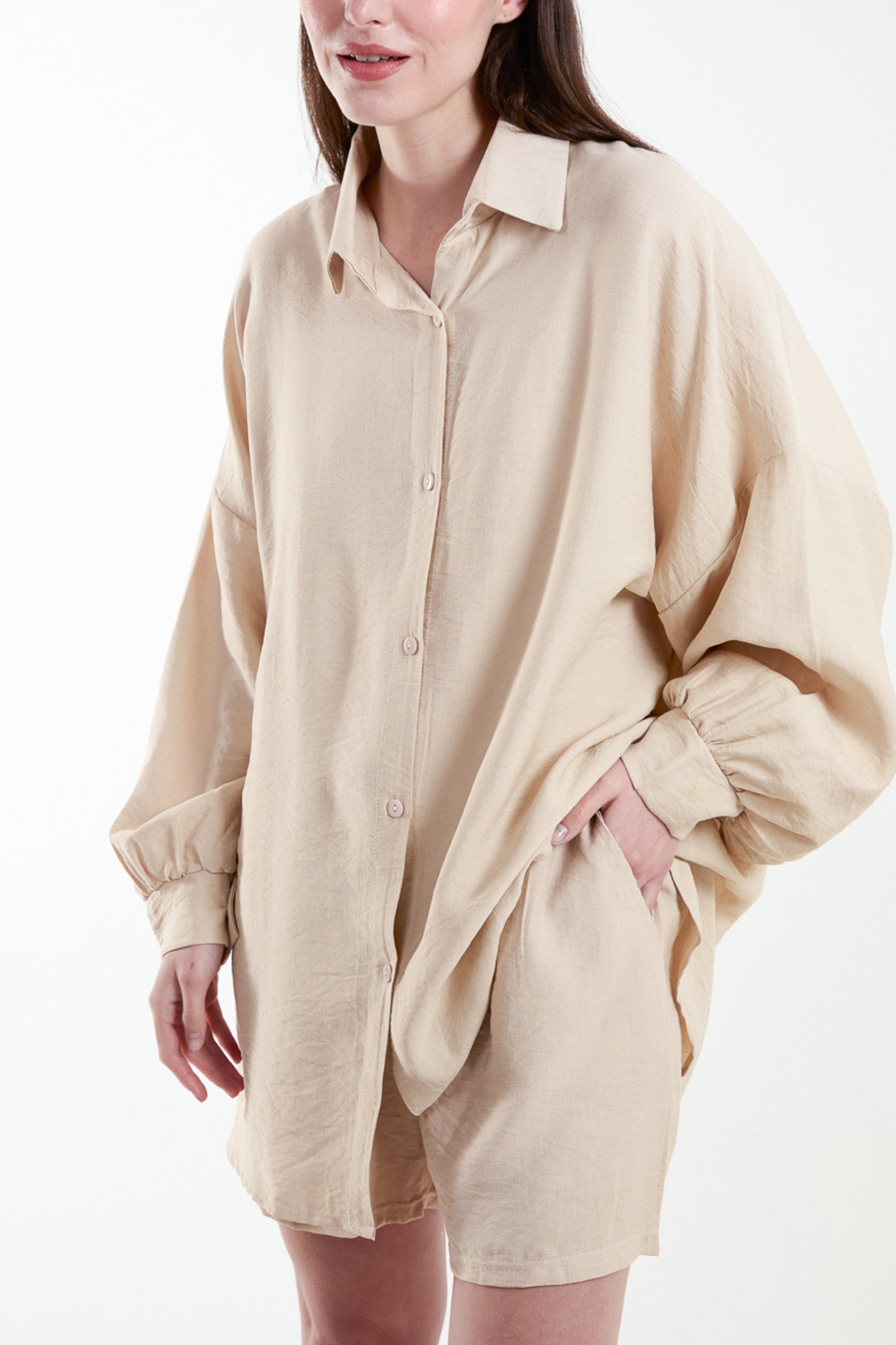 Linen-Like Shirt & Shorts Co-Ord Set