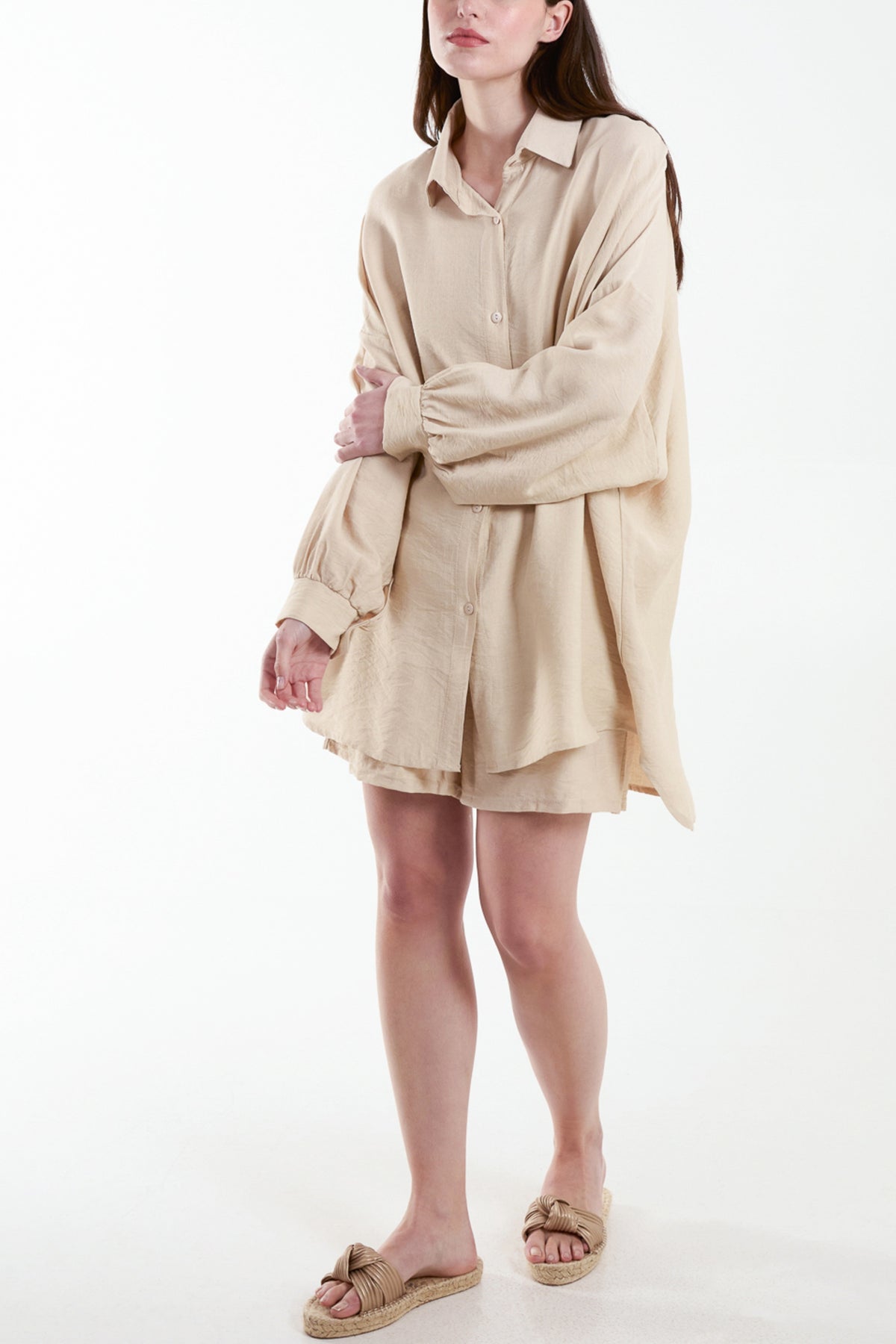 Linen-Like Shirt & Shorts Co-Ord Set