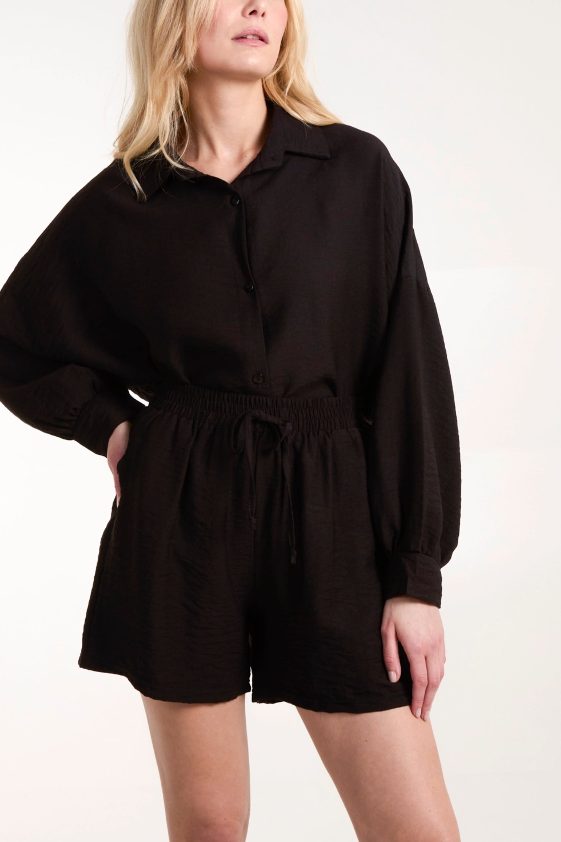 Linen-Like Shirt & Shorts Co-Ord Set