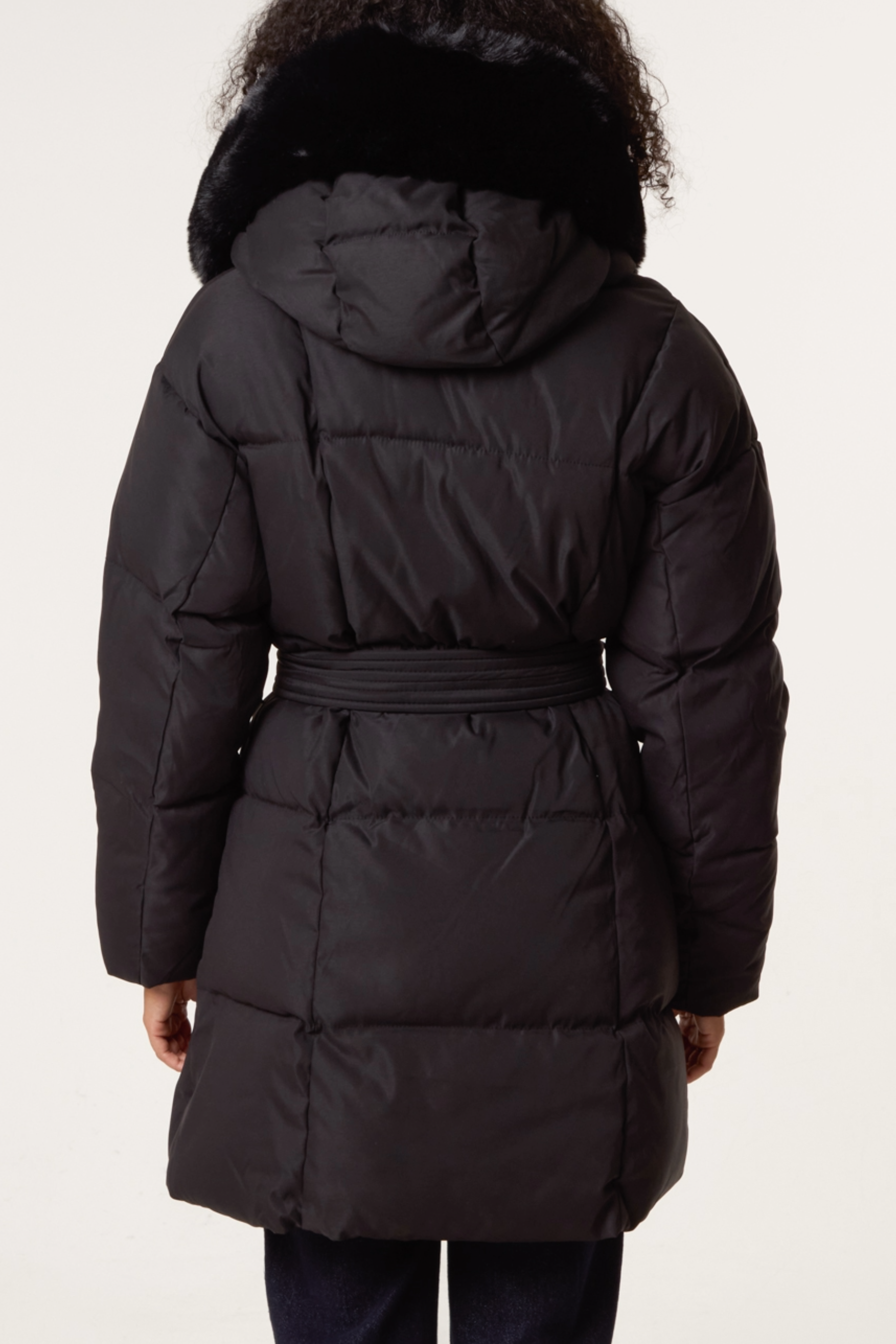 Mid-Length Puffer Fur Hood Coat