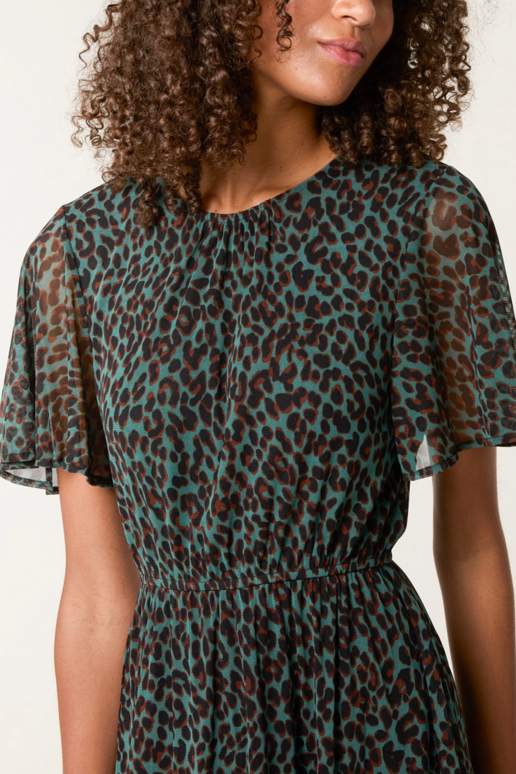 Flutter Sleeve Round Neck Animal Dress