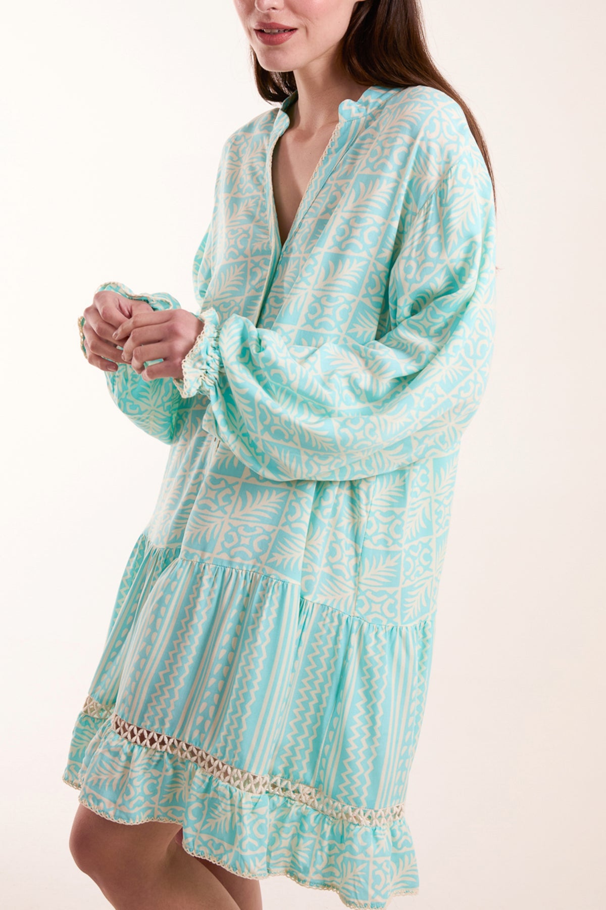 Geometric Tiered Button Down Dress