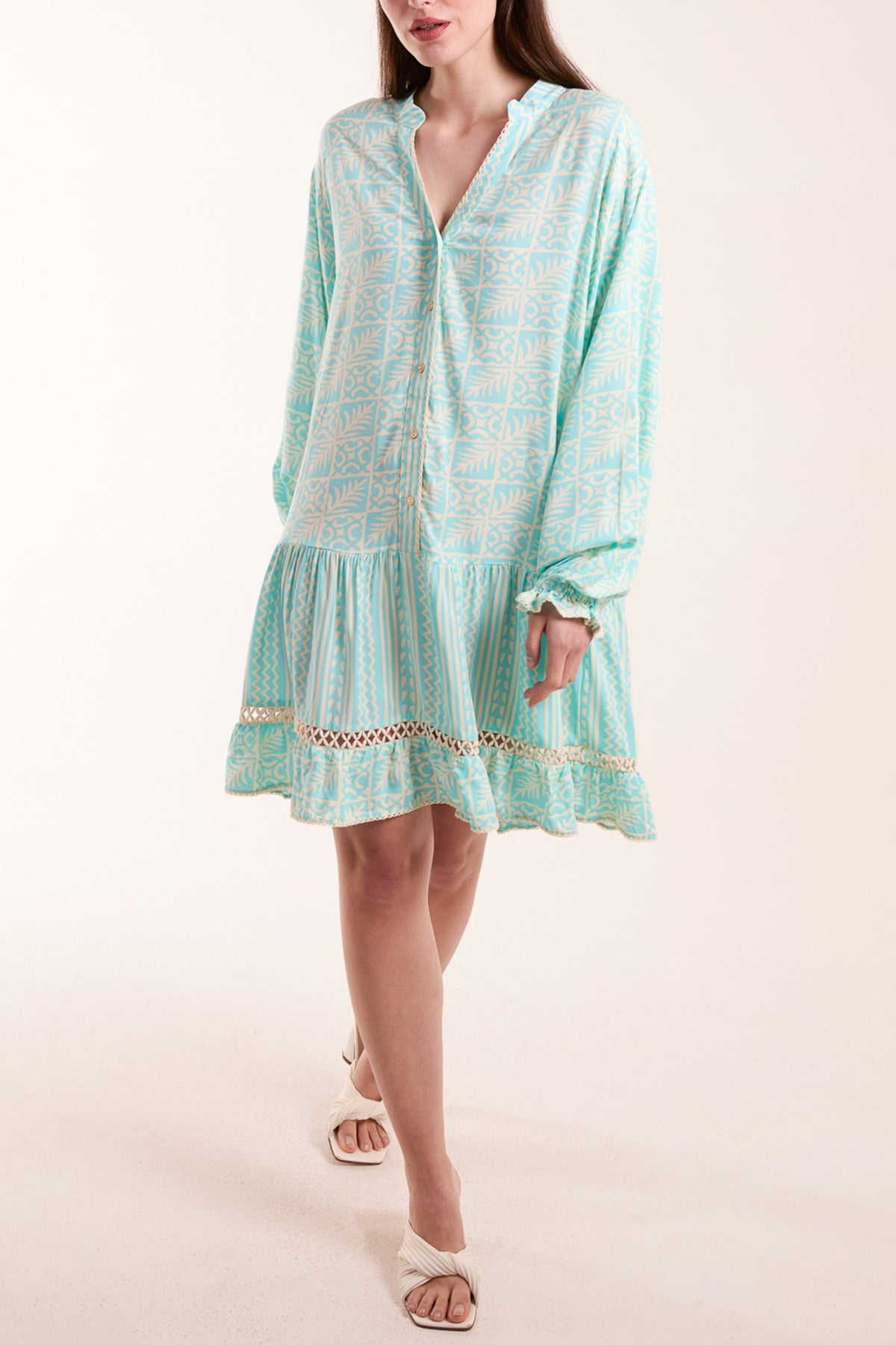 Geometric Tiered Button Down Dress