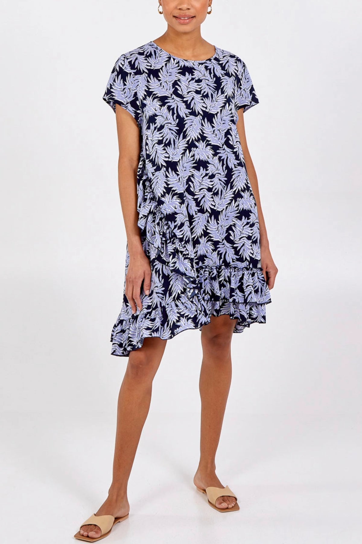 Oversized Leaf Print Frill Dress