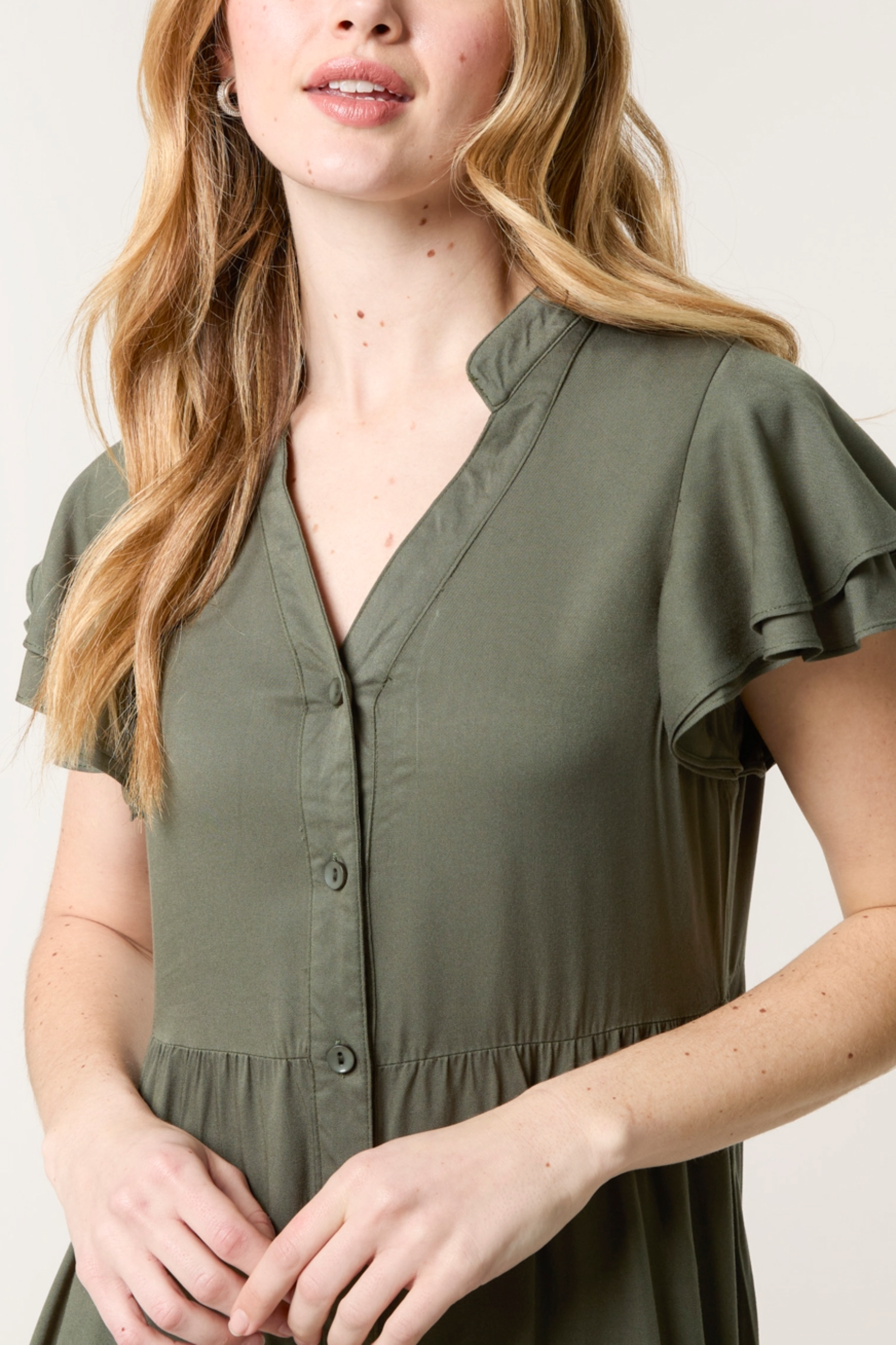Tiered Angel Sleeve Button Dress