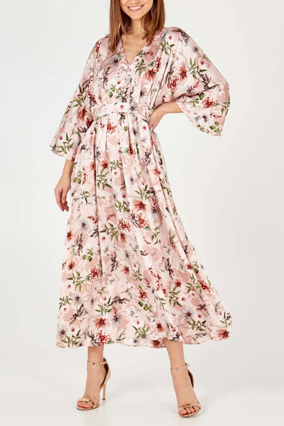 Kimono Sleeve Button Front Maxi Dress