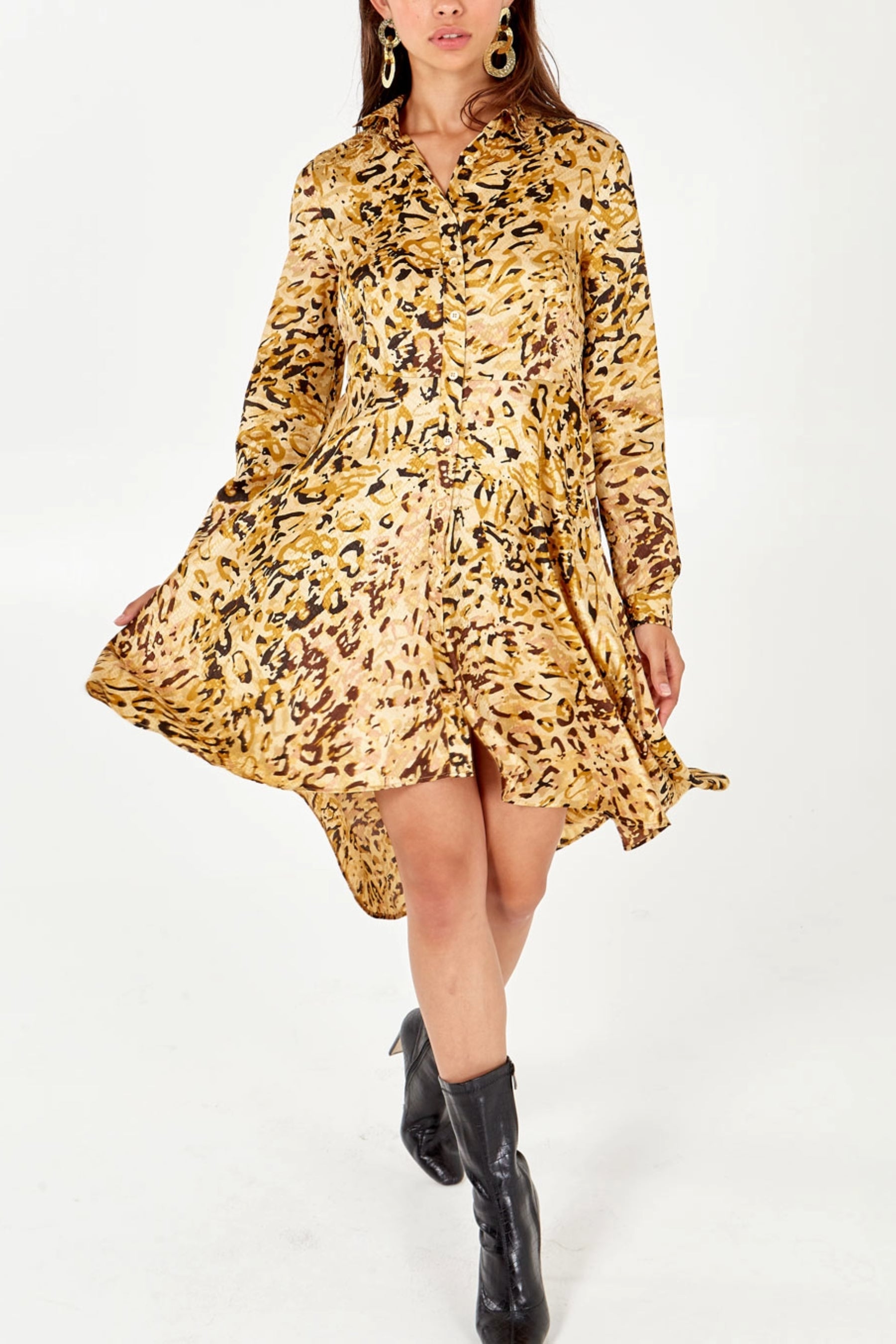 Animal Print High Low Shirt Dress - Main Image