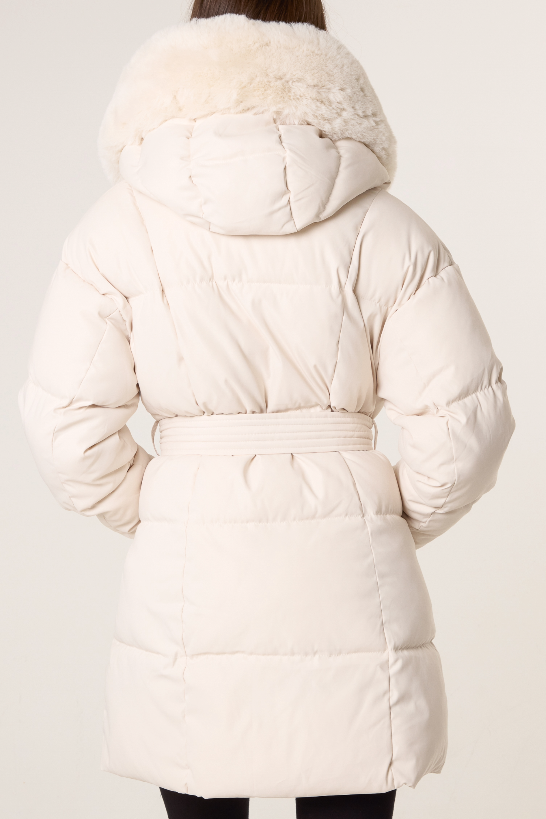 Mid-Length Puffer Fur Hood Coat