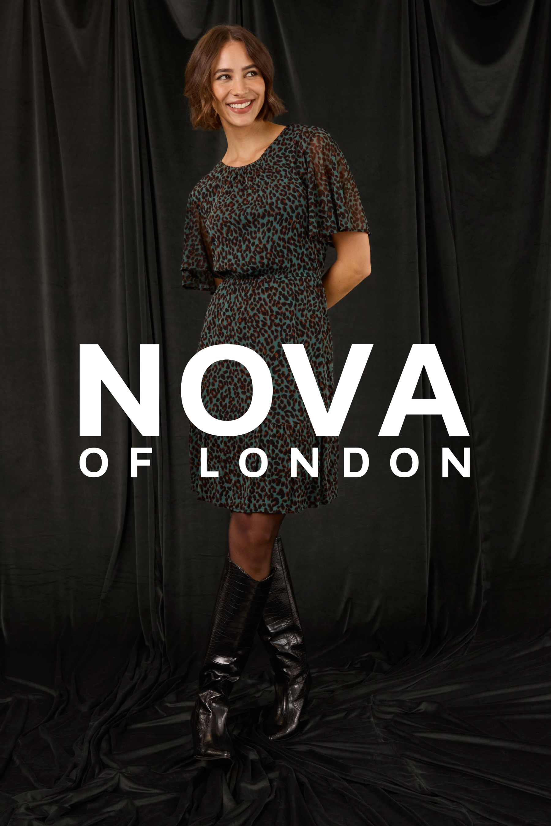 Flutter Sleeve Round Neck Animal Dress