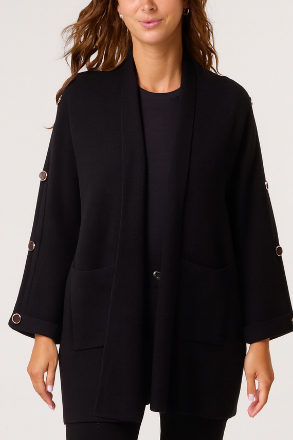 Button Sleeve Open Front Cardigan