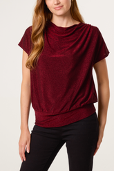 Cowl Neck Metallic Draped Top