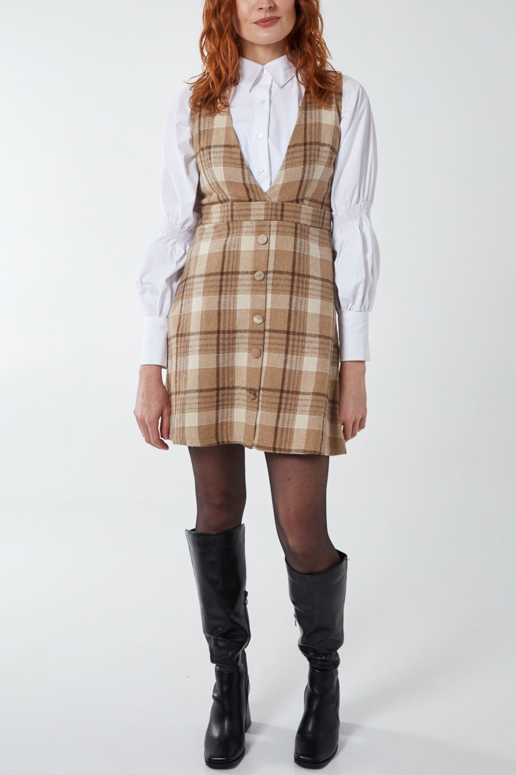 Button Front Pinafore Dress - Main Image
