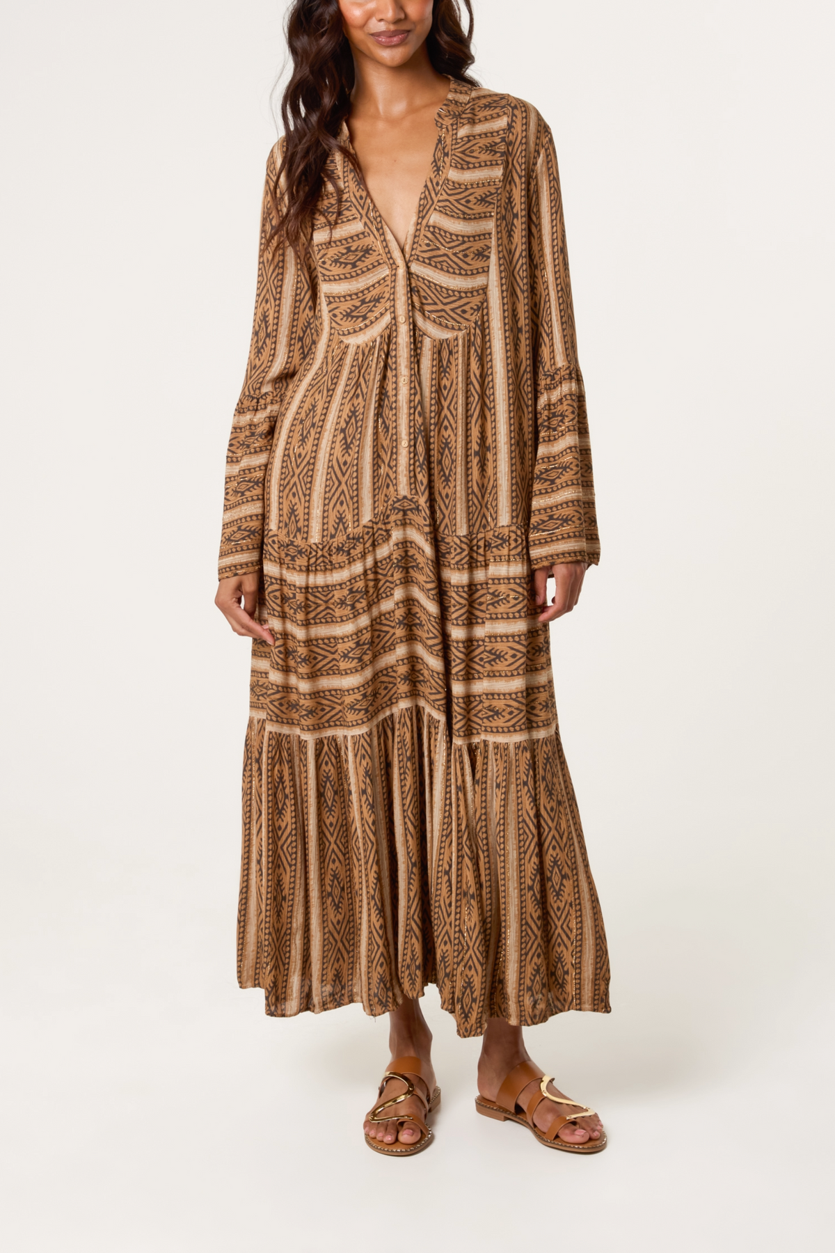Metallic Aztec Tunic Long Dress