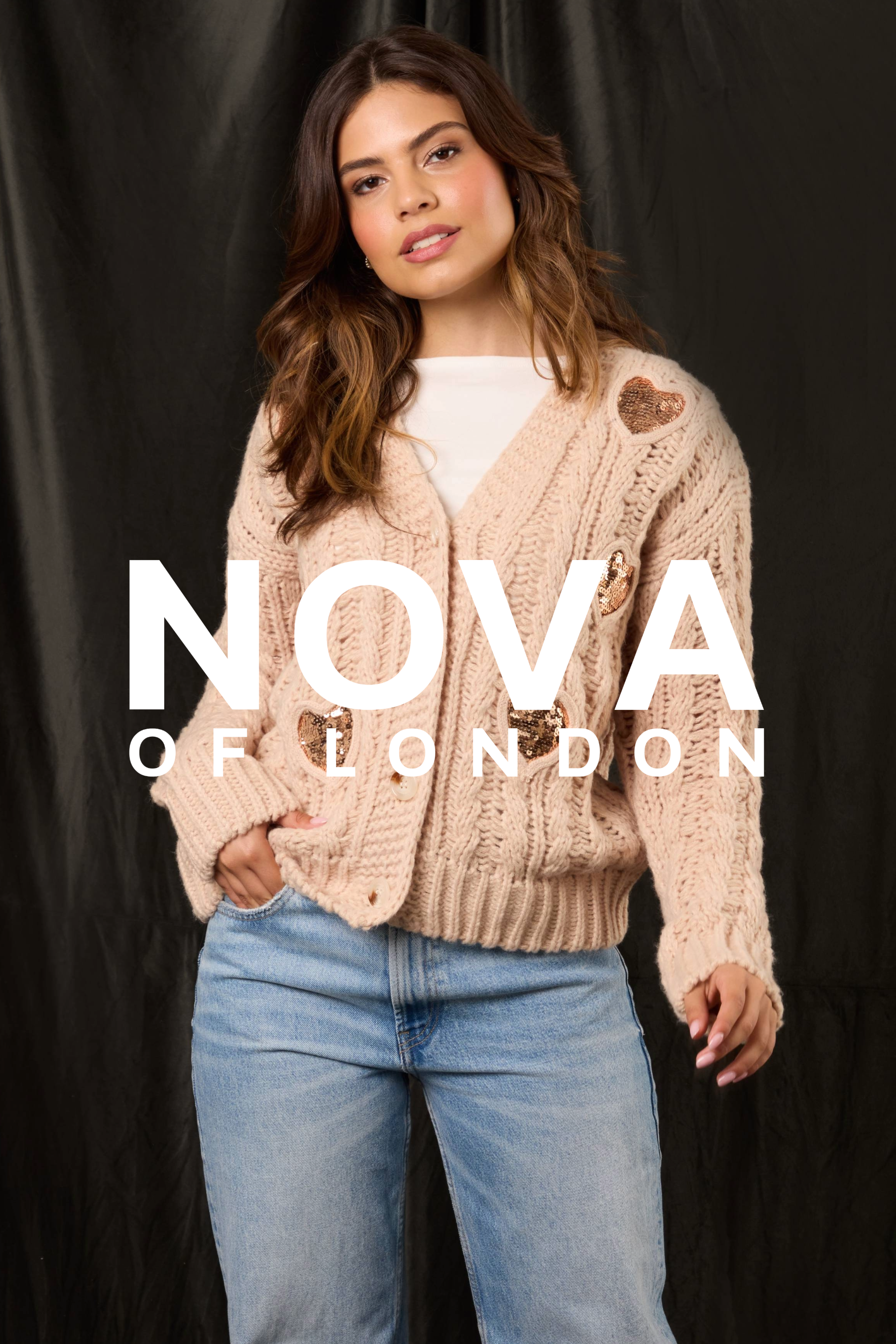 Sequin Heart Cable Knit Cardigan