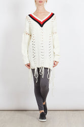 Striped V Neck Braid Detail Jumper