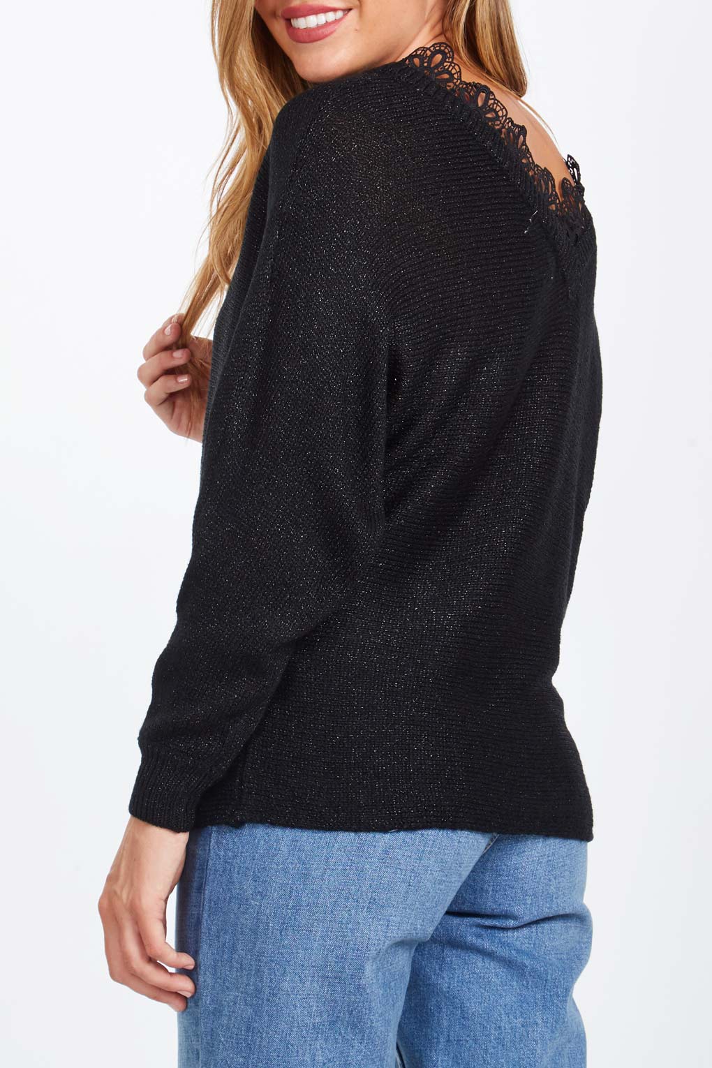V Neck Front & Back Lace Detail Jumper