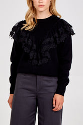 Crew Neck Lace Chevron Detail Jumper