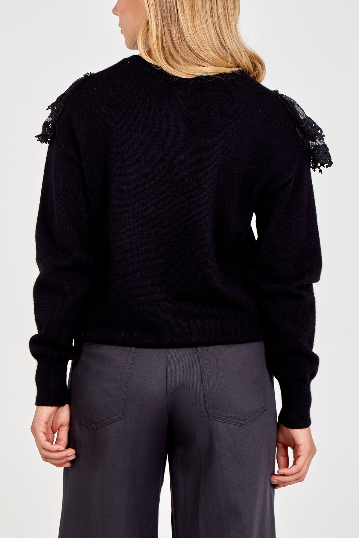 Crew Neck Lace Chevron Detail Jumper