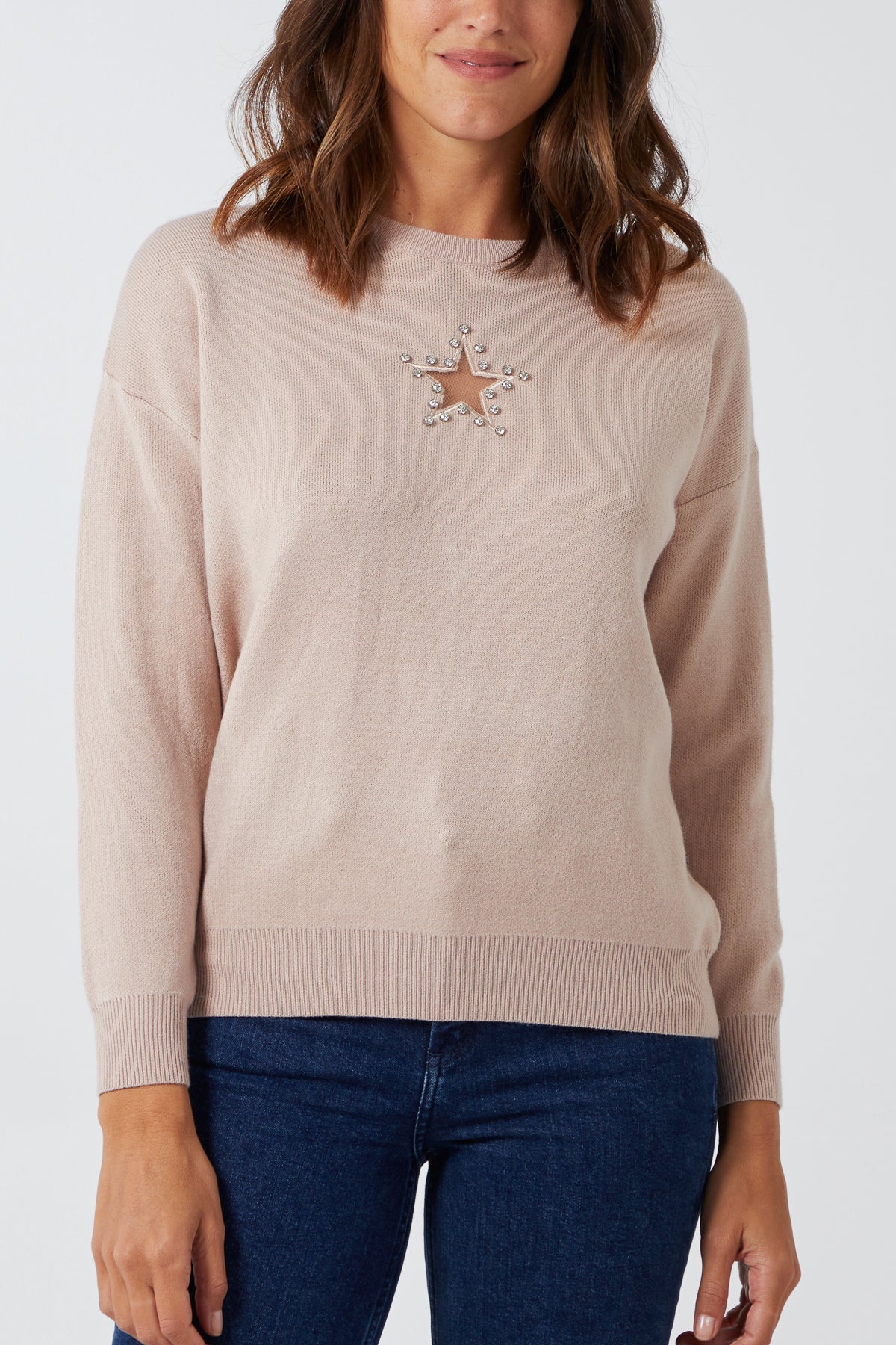 Mesh Cut Out Embellished Star Jumper