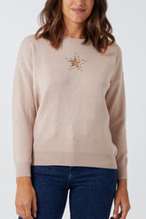 Mesh Cut Out Embellished Star Jumper