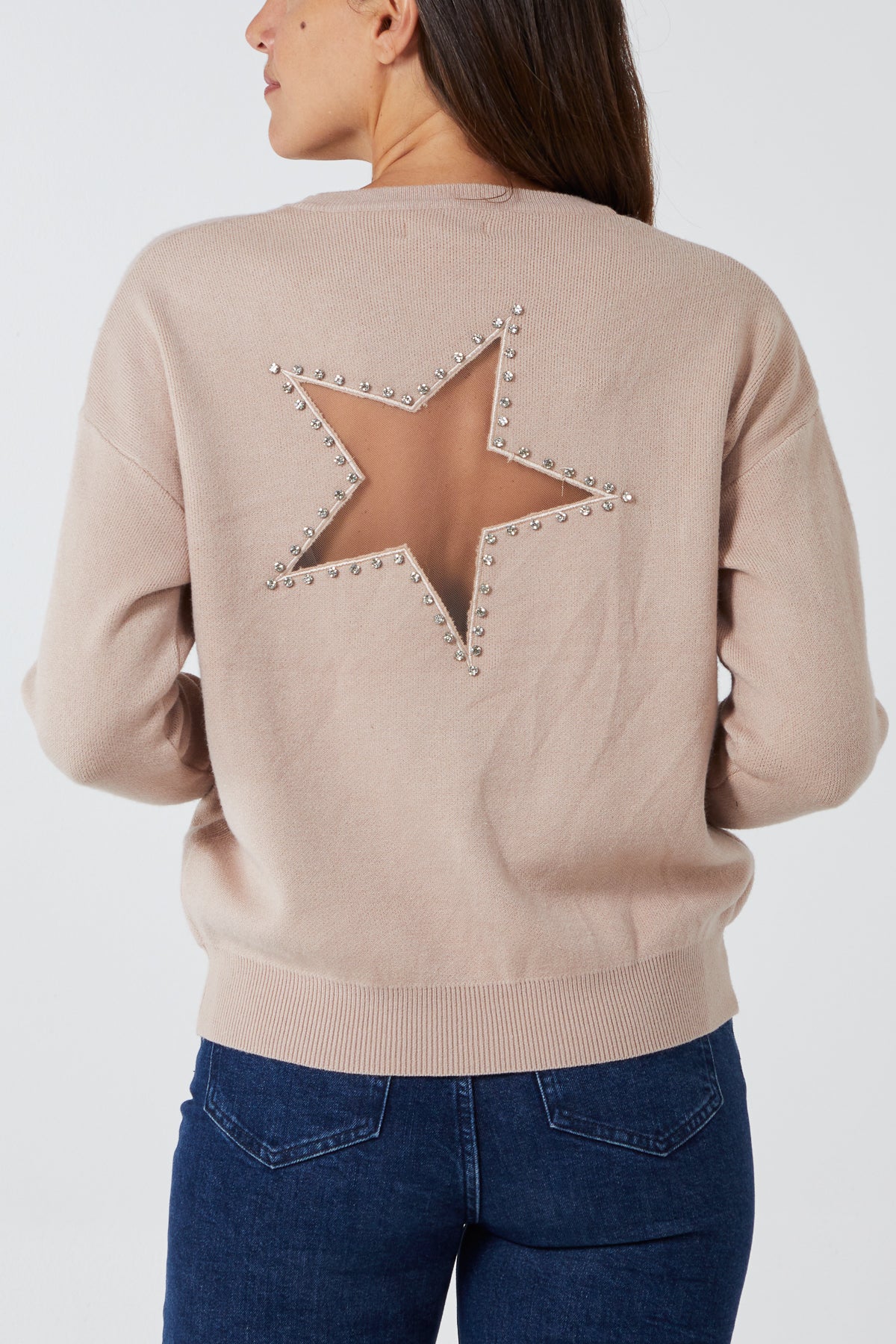 Mesh Cut Out Embellished Star Jumper