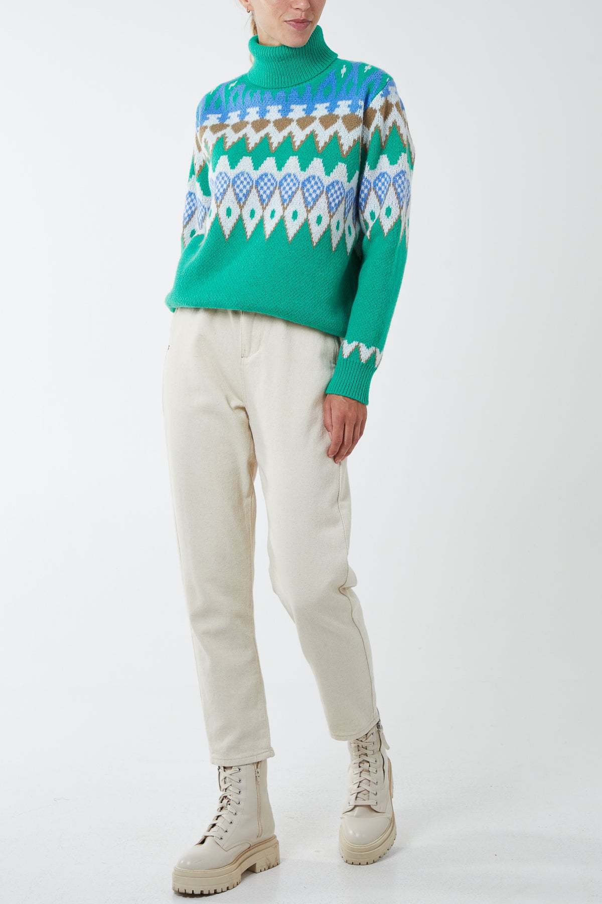 Multi Aztec Roll Neck Jumper