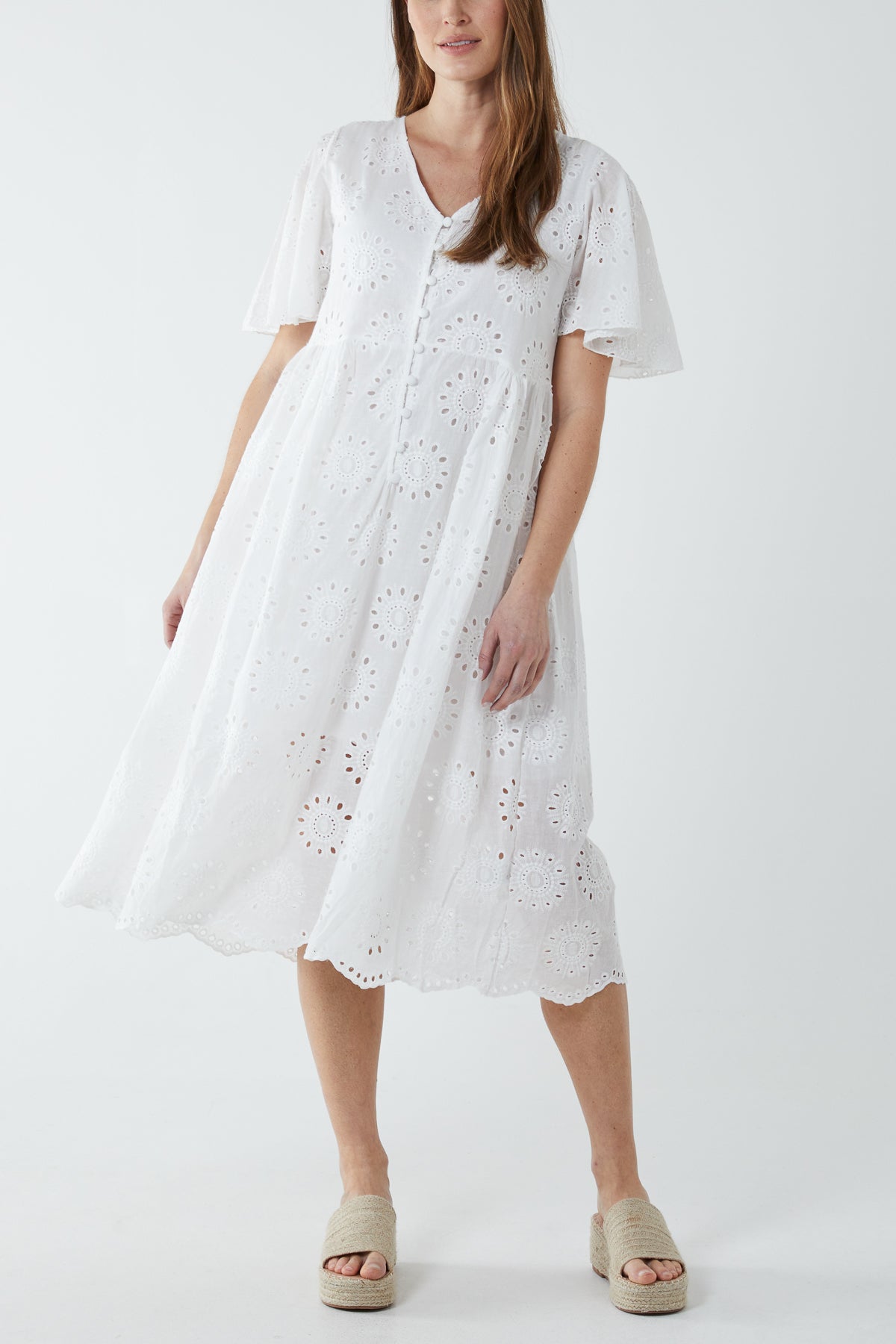 Broderie Angel Sleeve Midi Dress