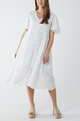 Broderie Angel Sleeve Midi Dress