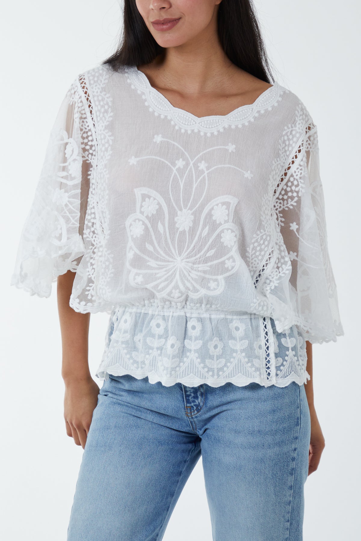 Floral Lace Butterfly Sleeve Blouse