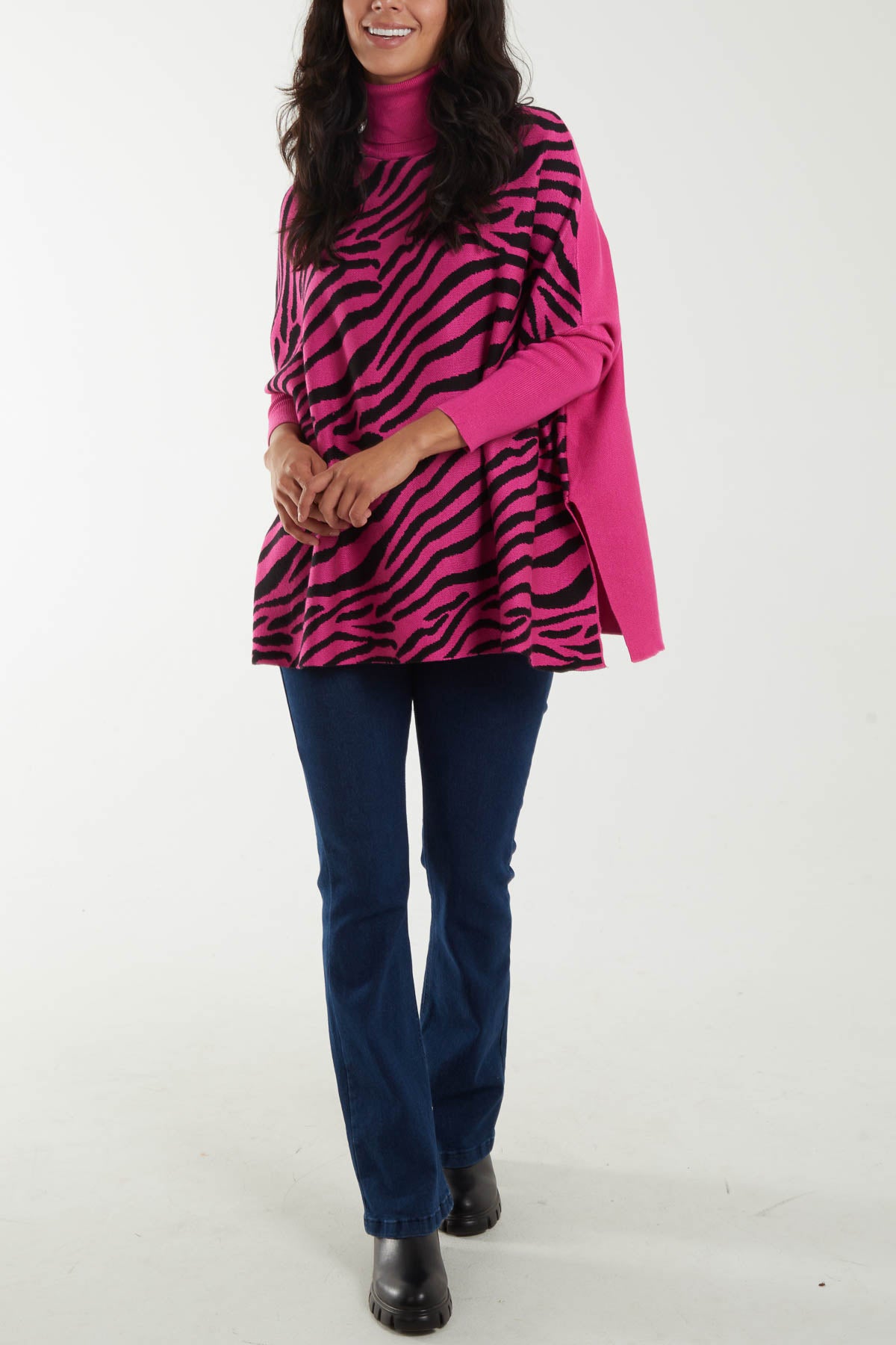 Zebra Pattern High Neck Batwing Jumper