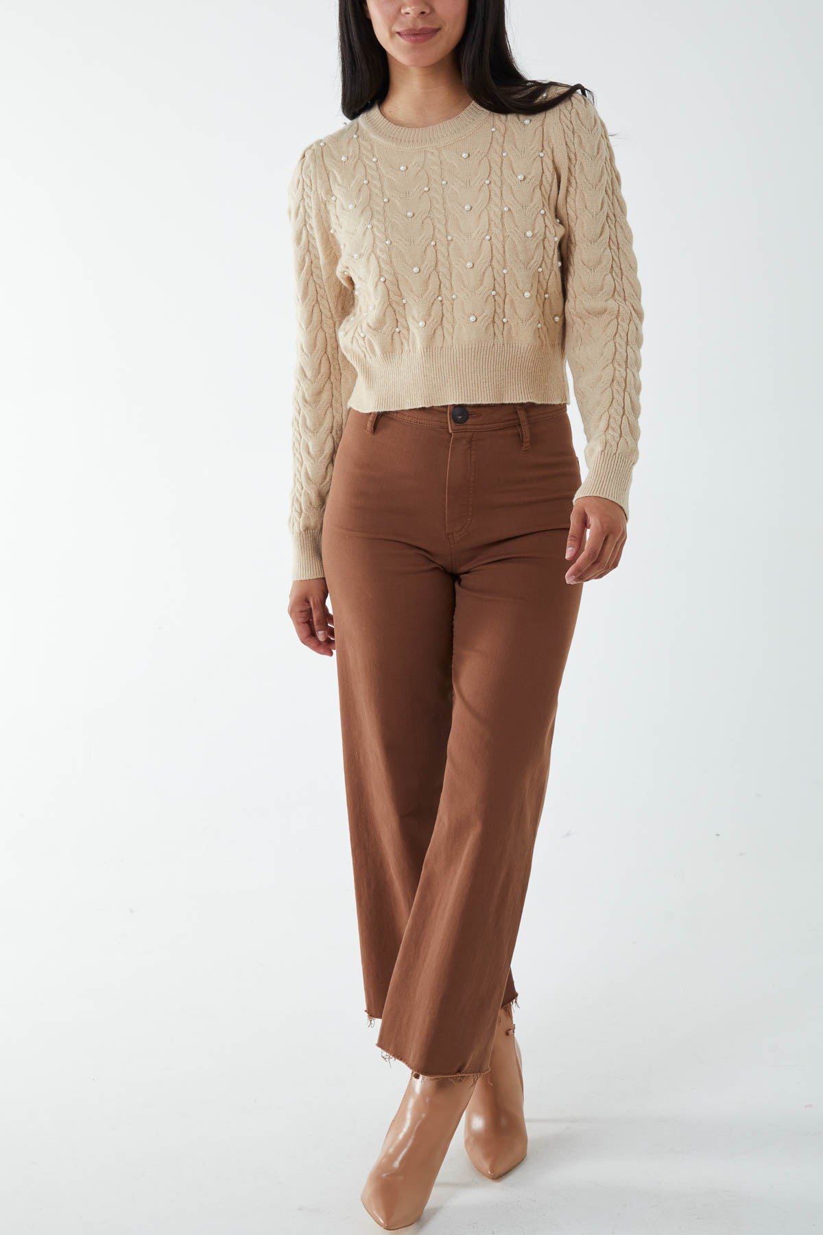 Pearl Cable Knit Cropped Jumper