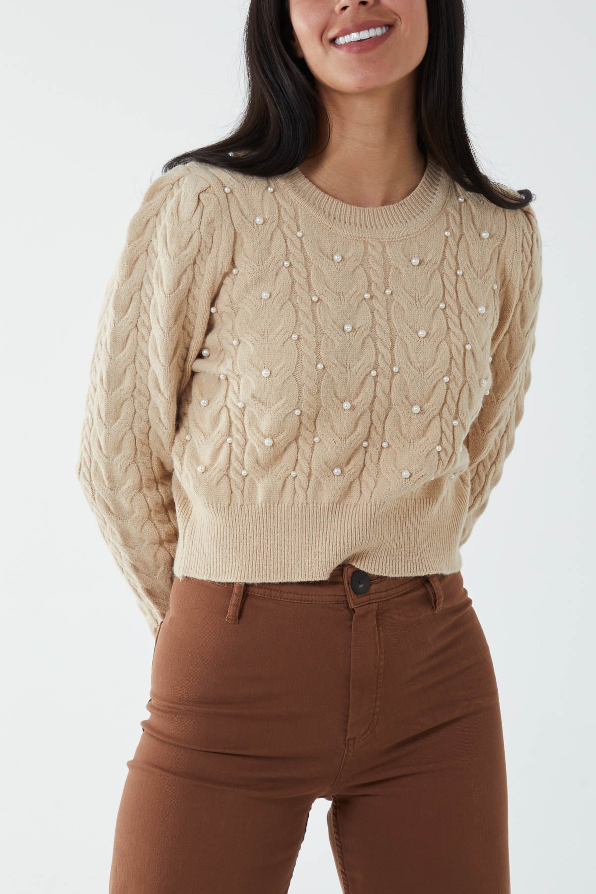 Pearl Cable Knit Cropped Jumper
