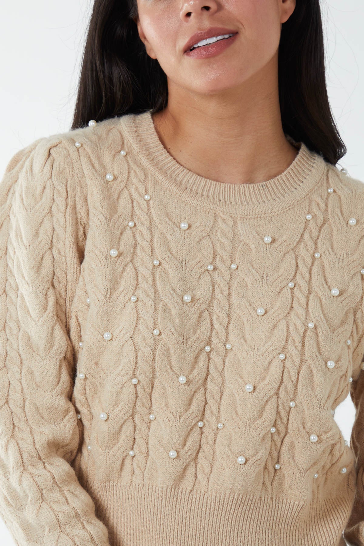 Pearl Cable Knit Cropped Jumper