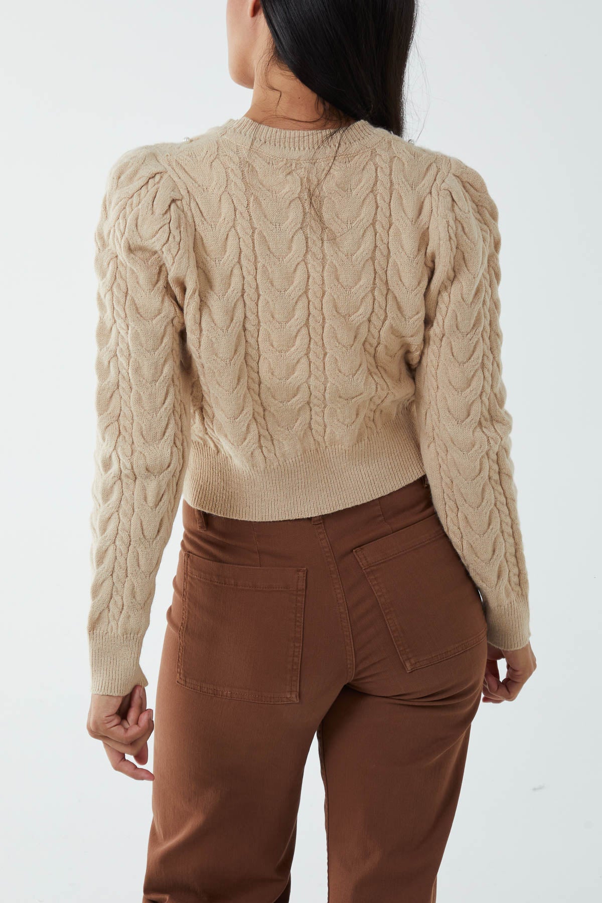 Pearl Cable Knit Cropped Jumper
