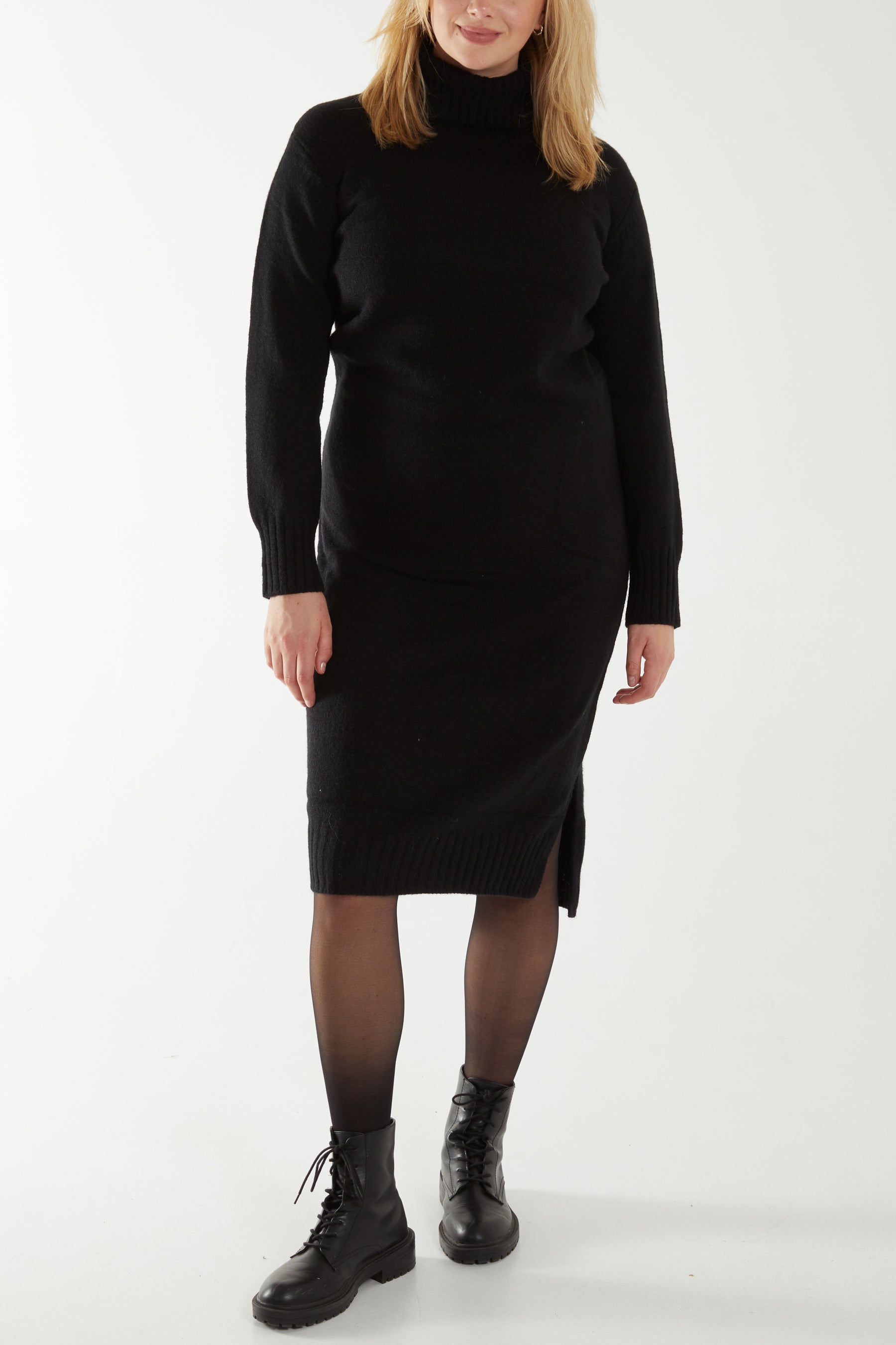 Knit Roll Neck Midi Jumper Dress