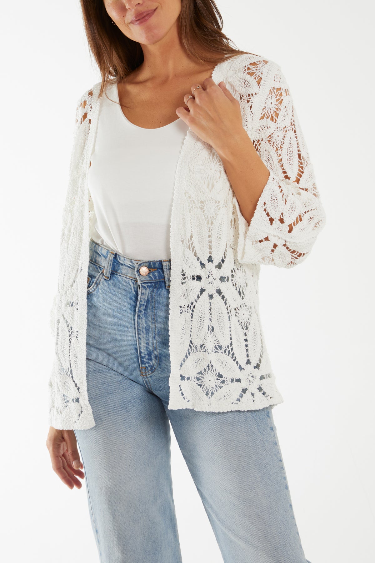 Floral Crochet 3/4 Sleeve Cardigan