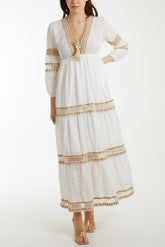 Broderie Anglaise Embellishment Tassel Dress