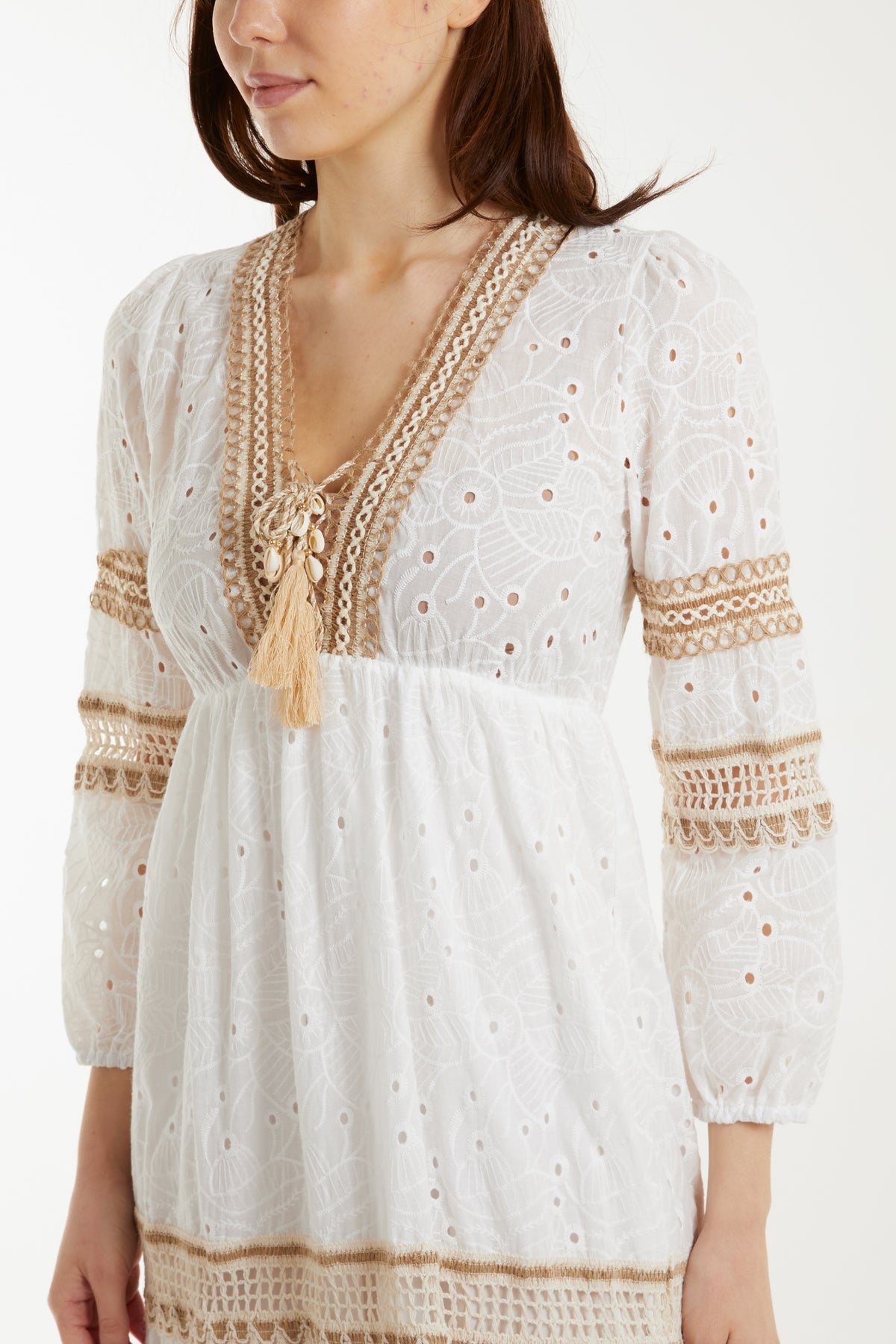 Broderie Anglaise Embellishment Tassel Dress