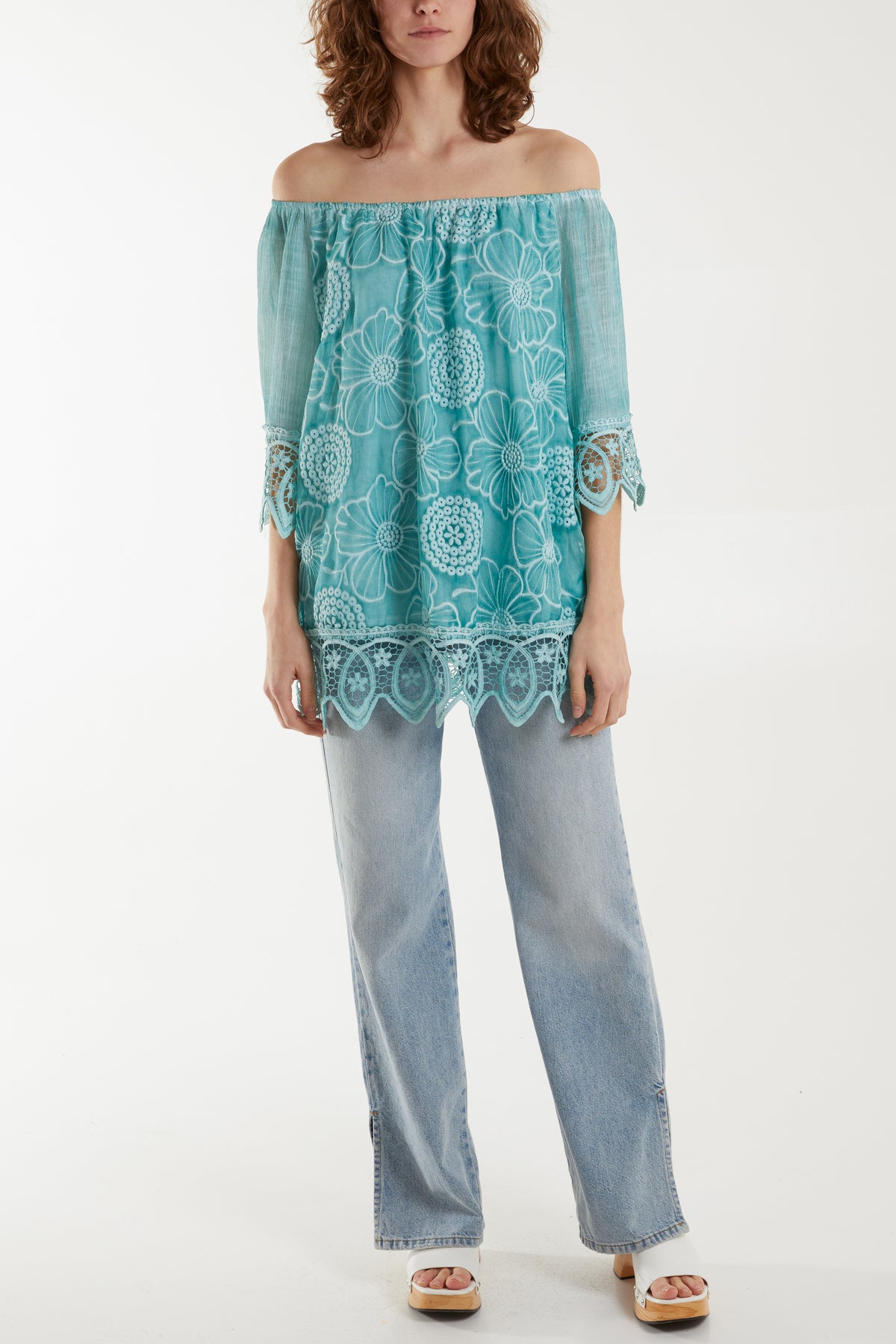 Washed Lace Floral Blouse