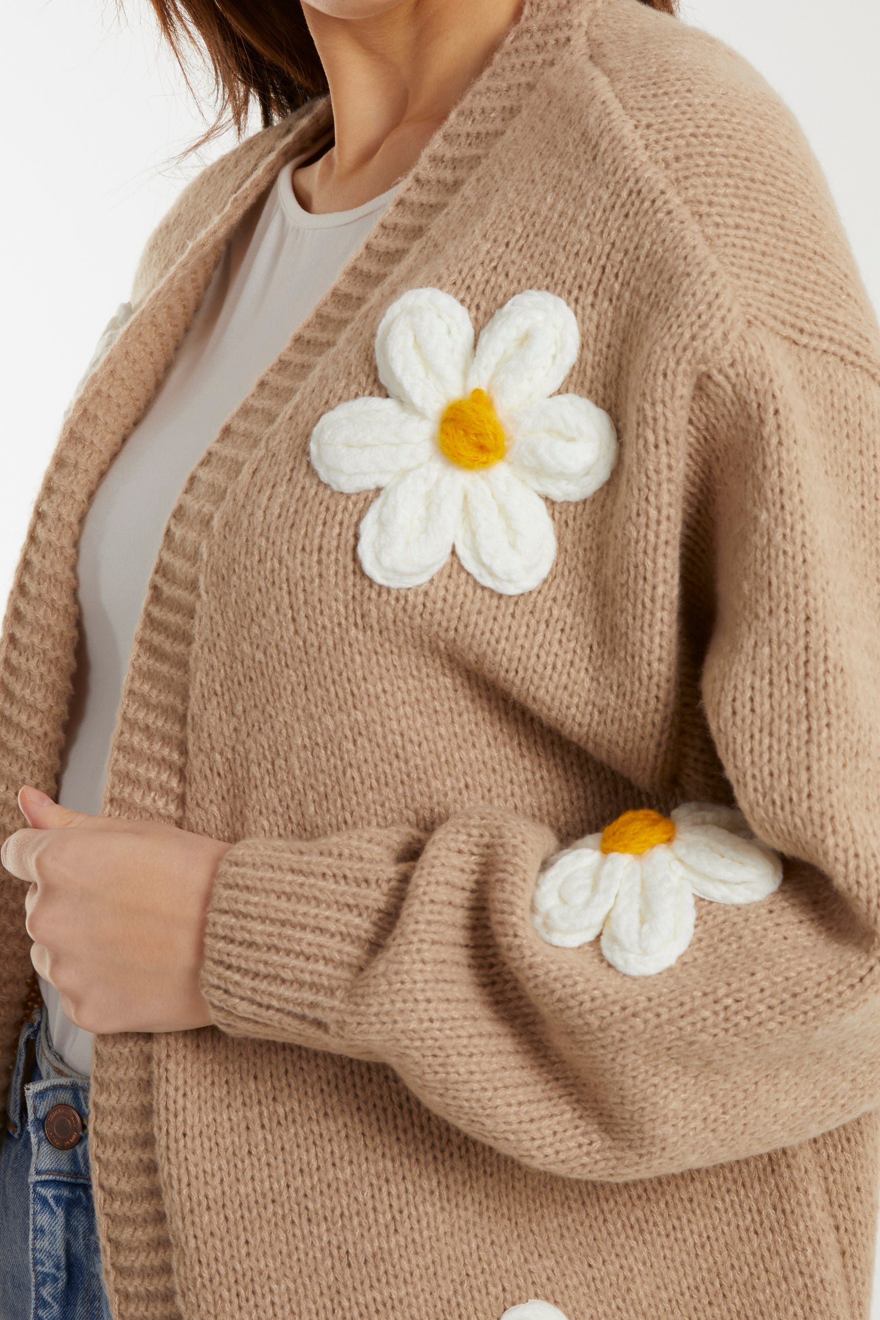 Flocking Daisy Open Knit Cardigan