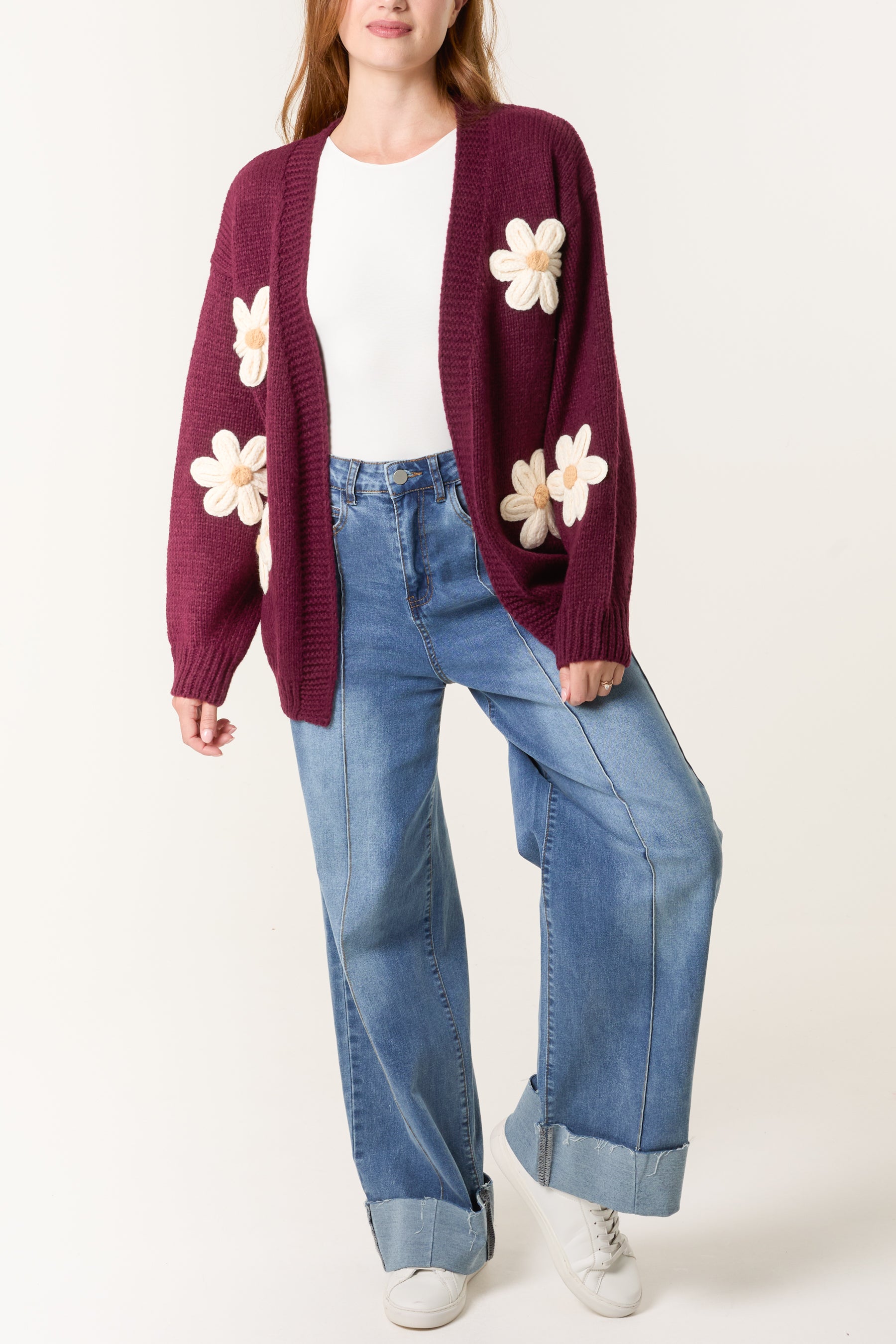 Daisy Flocking Flower Knit Cardigan