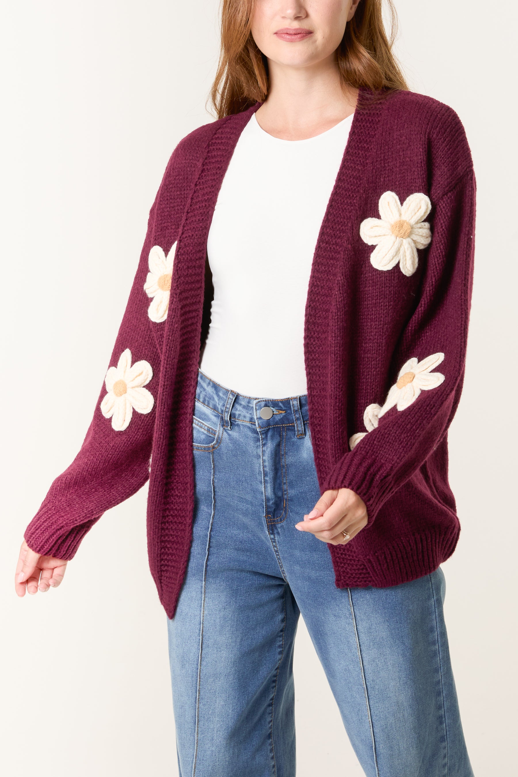 Daisy Flocking Flower Knit Cardigan