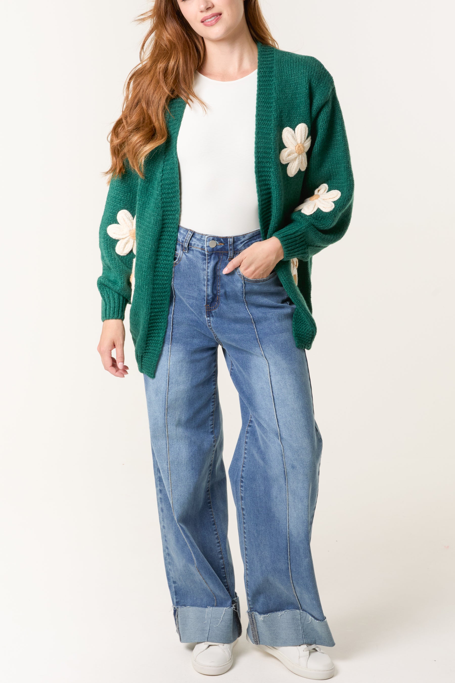 Daisy Flocking Flower Knit Cardigan