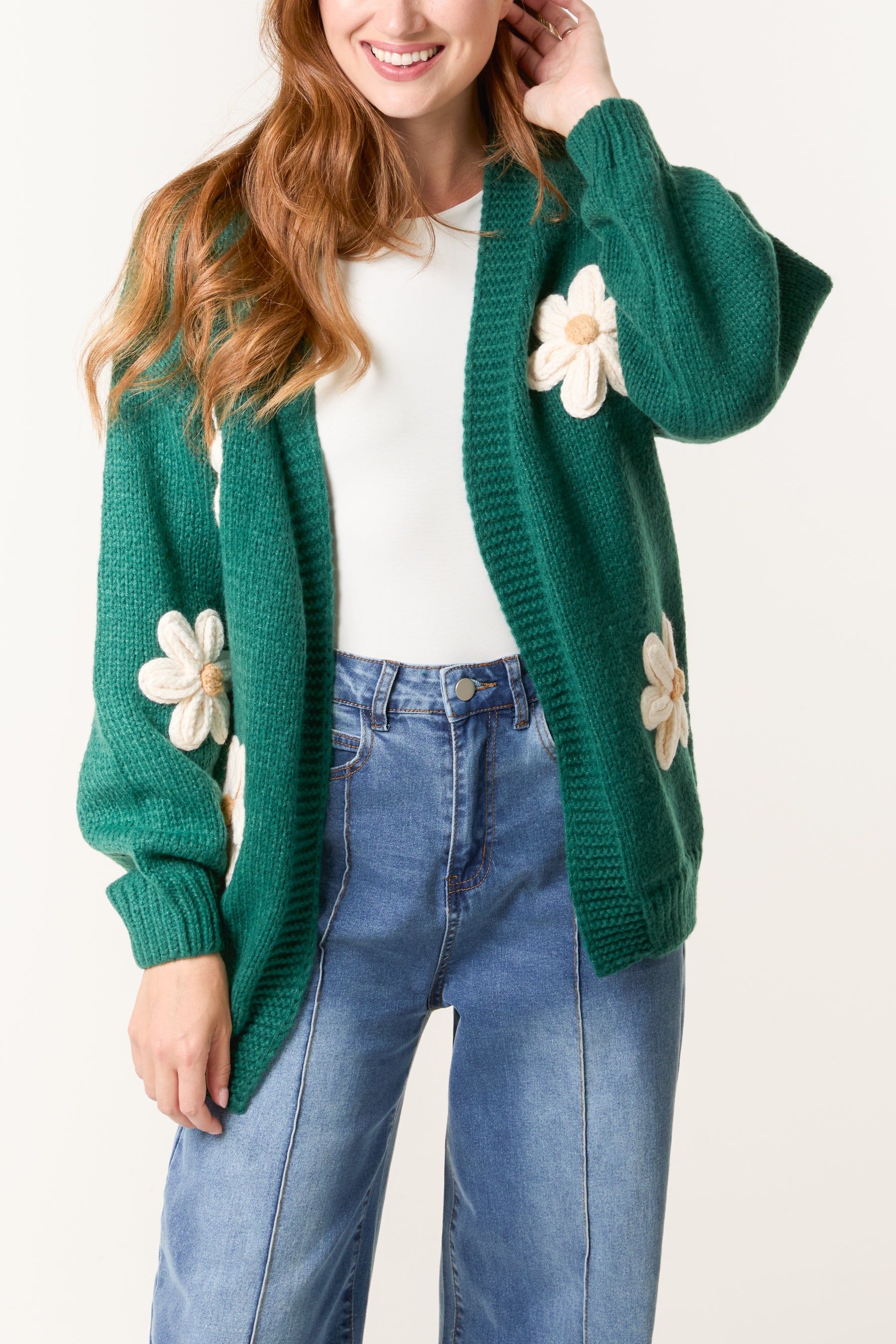 Daisy Flocking Flower Knit Cardigan
