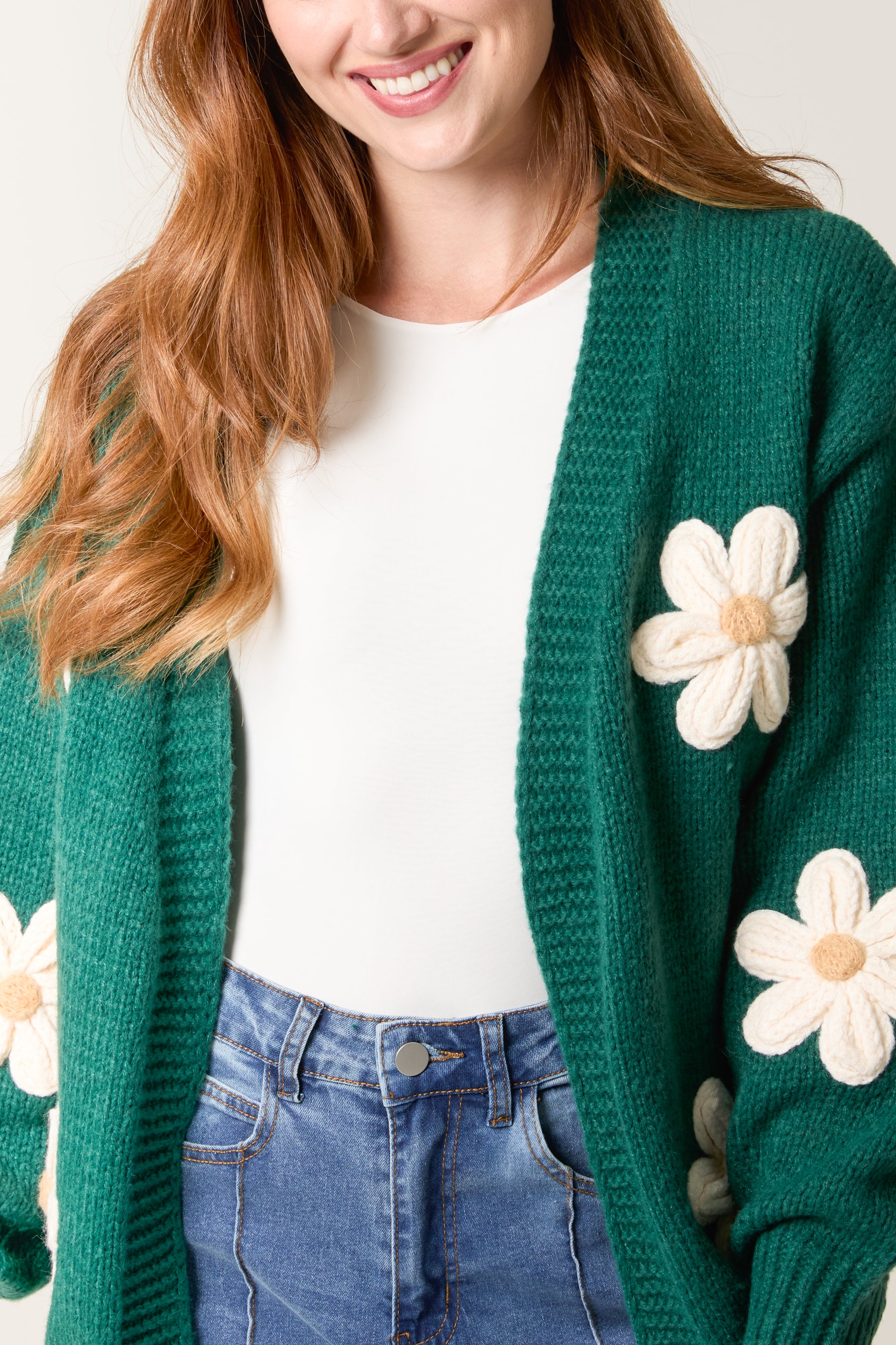 Daisy Flocking Flower Knit Cardigan