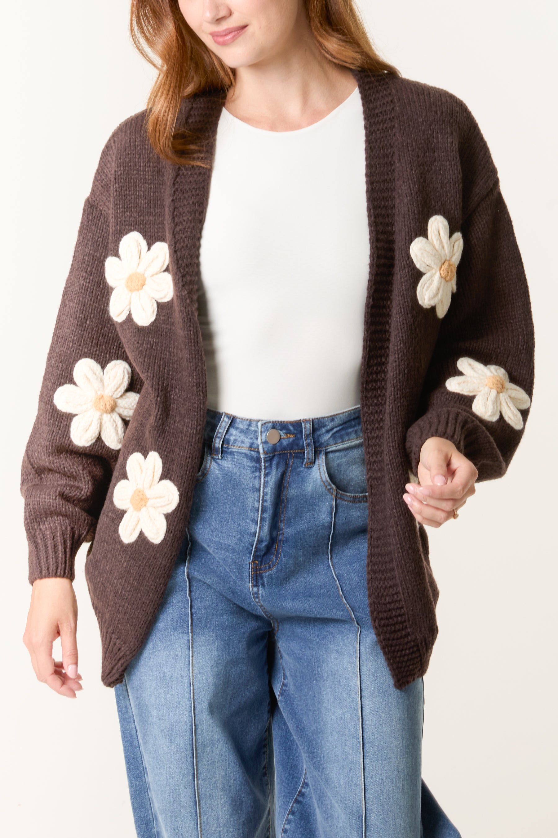 Daisy Flocking Flower Knit Cardigan