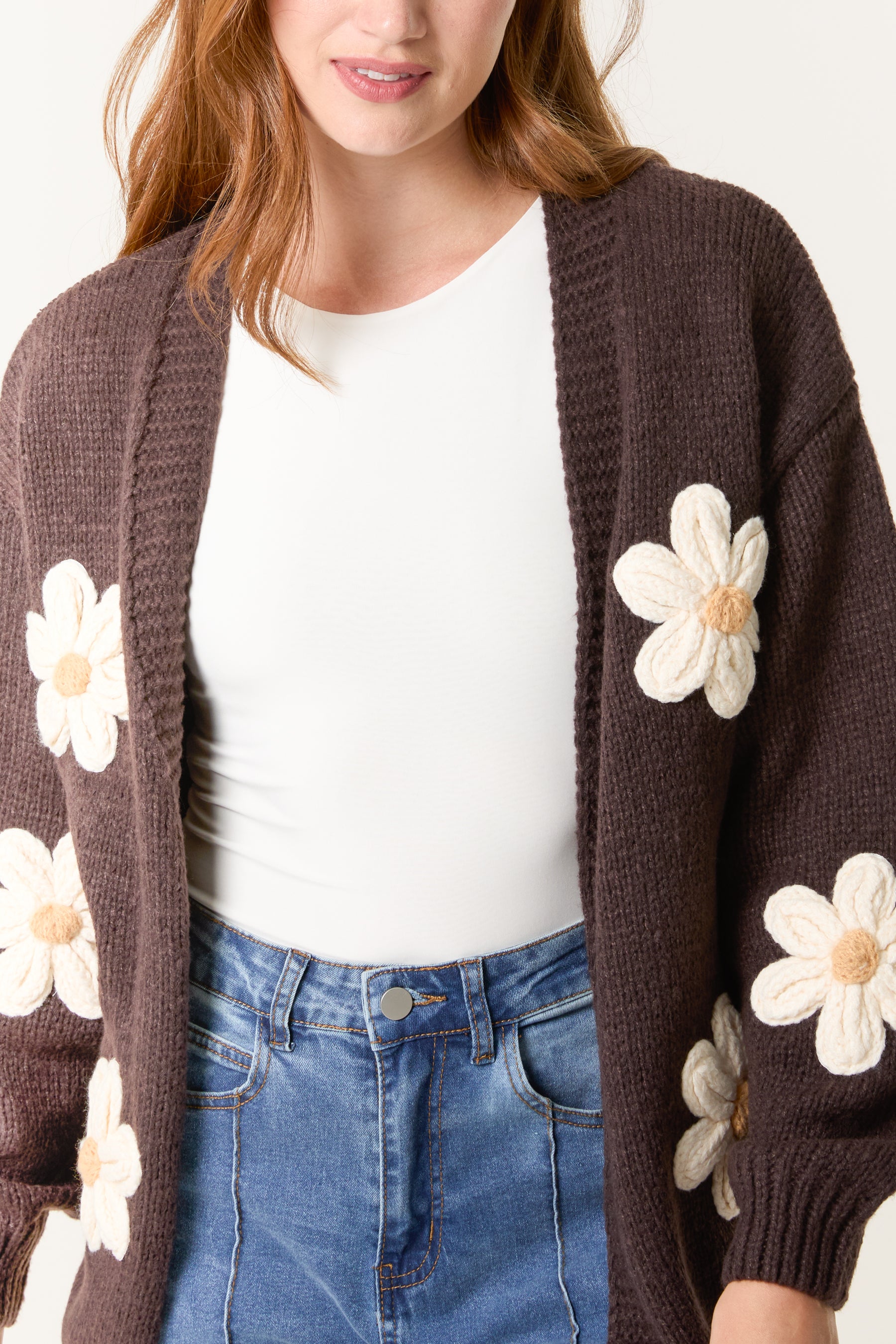 Daisy Flocking Flower Knit Cardigan